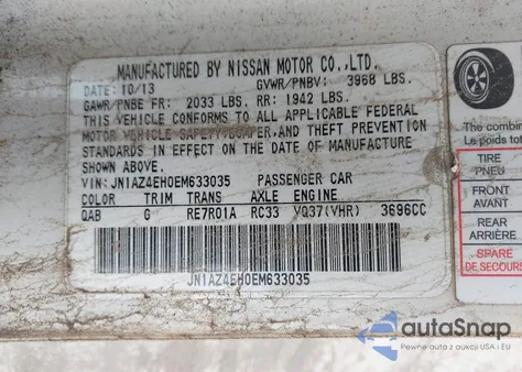 2014 Nissan 370Z Touring from USA, damaged, VIN JN1AZ4EH0EM633035